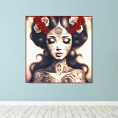 死んだタトゥーの日美しいポートレートバラ キャンバスプリント (インサイチュ (ウッドフロア))