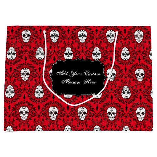 死んだダマスク織-カスタムな砂糖のスカルのギフトバッグ ラージペーパーバッグ (正面)
