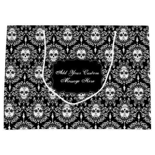 死んだダマスク織-カスタムな砂糖のスカルのギフトバッグ ラージペーパーバッグ (正面)