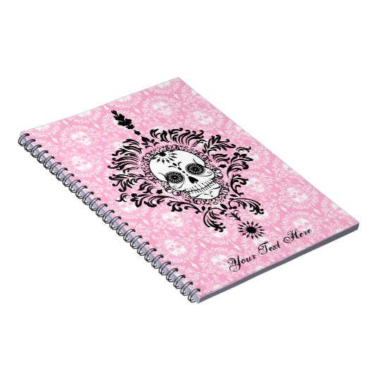 死んだダマスク織-カスタムな砂糖のスカルのノート ノートブック (右側)