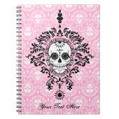 死んだダマスク織-カスタムな砂糖のスカルのノート ノートブック (正面)