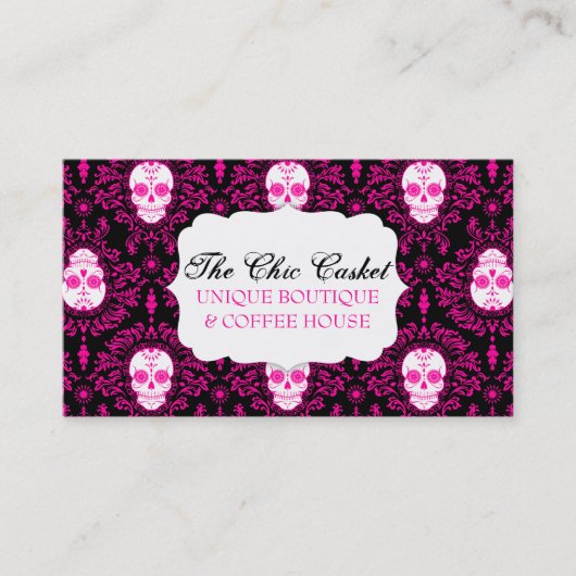 死んだダマスク織-シックな砂糖のスカルのカスタムの名刺 名刺 (正面)