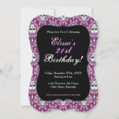 死んだダマスク織-シックな砂糖のスカルのカスタムの招待状 招待状 (正面)