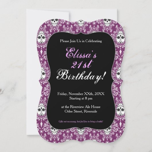 死んだダマスク織-シックな砂糖のスカルのカスタムの招待状 招待状 (正面)