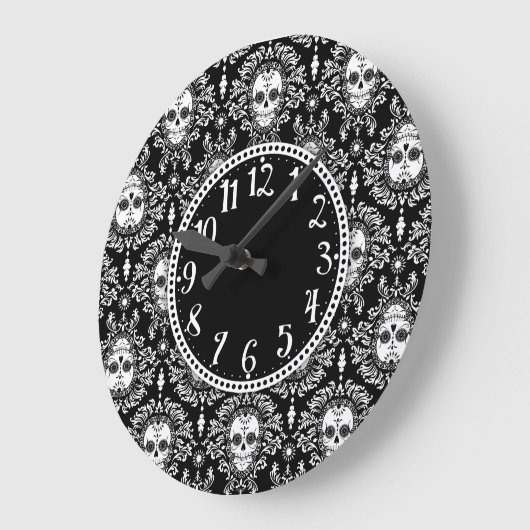 死んだダマスク織-シックな砂糖のスカル ラージ壁時計 (傾斜)