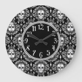 死んだダマスク織-シックな砂糖のスカル ラージ壁時計 (正面)