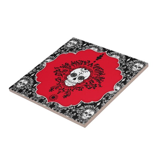 死んだダマスク織-上品によって組み立てられる砂糖のスカルのタイル タイル (側面)