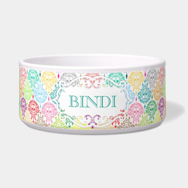 死んだダマスク織-名前をカスタムする犬ボール ボウル (正面)