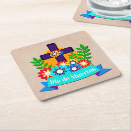 死んだデイジーフラワークロスファミリーキッズ スクエアペーパーコースター