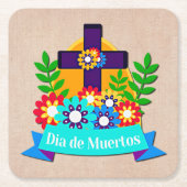 死んだデイジーフラワークロスファミリーキッズ スクエアペーパーコースター (正面)