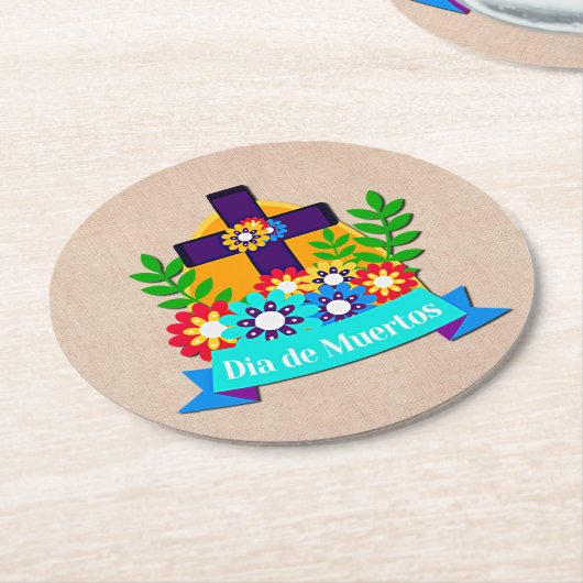 死んだデイジーフラワークロスファミリーキッズ ラウンドペーパーコースター (アングル)