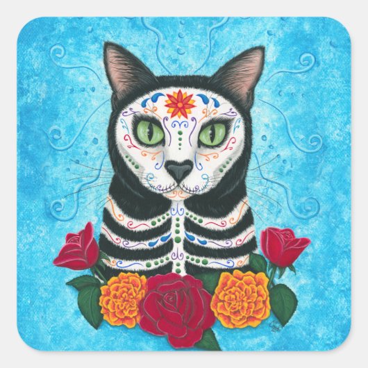 死んだネコの日シュガースカルキャットアート スクエアシール (正面)