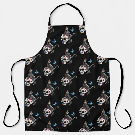 死んだネコの砂糖スカルと蝶の日 エプロン (正面)