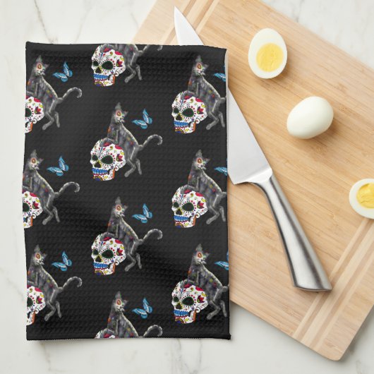 死んだネコの砂糖スカルと蝶の日 キッチンタオル (四つ折り)