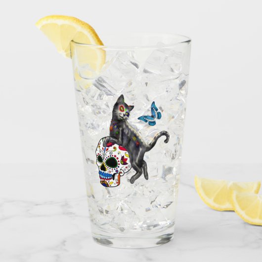 死んだネコの砂糖スカルと蝶の日 タンブラーグラス (アイス正面)