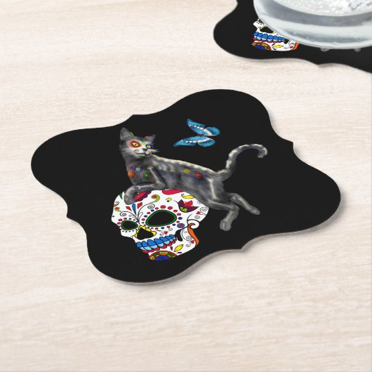 死んだネコの砂糖スカルと蝶の日 ペーパーコースター (アングル)