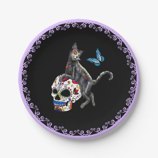 死んだネコの砂糖スカルと蝶の日 ペーパープレート (正面)