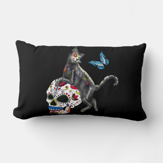 死んだネコの砂糖スカルと蝶の日 ランバークッション (正面)