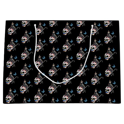 死んだネコの砂糖スカルと蝶の日 ラージペーパーバッグ (正面)