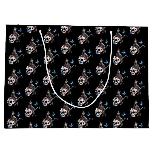 死んだネコの砂糖スカルと蝶の日 ラージペーパーバッグ (裏面)