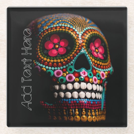 死んだハロウィーンかわいい絵を描スカル ガラスコースター (正面)