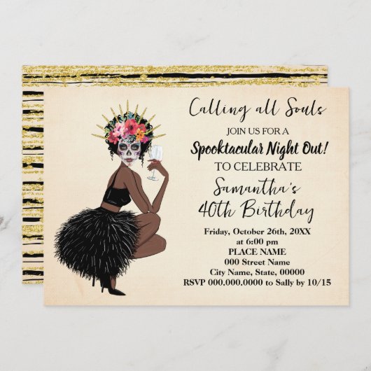 死んだハロウィーンの女の子の夜アウト誕生日 招待状 (正面/裏面)