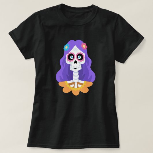 死んだハロウィーンの砂糖スカルTシャツの日 Tシャツ (デザイン正面)
