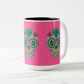 死んだバラとピンクの結晶スカルの日 ツートーンマグカップ (正面右)