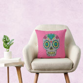 死んだバラの日とピンクの結晶スカル クッション