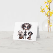 死んだバラゴシックDachshund任意の大事な行事カード カード (黄色い花)