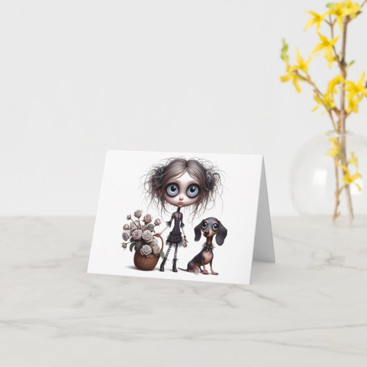 死んだバラゴシックDachshund任意の大事な行事カード カード (黄色い花)