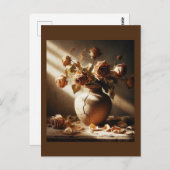 死んだバラ花瓶のヴィンテージスタイル静止画 ポストカード (正面/裏面)