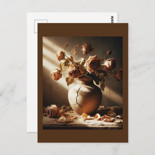 死んだバラ花瓶のヴィンテージスタイル静止画 ポストカード (正面/裏面)