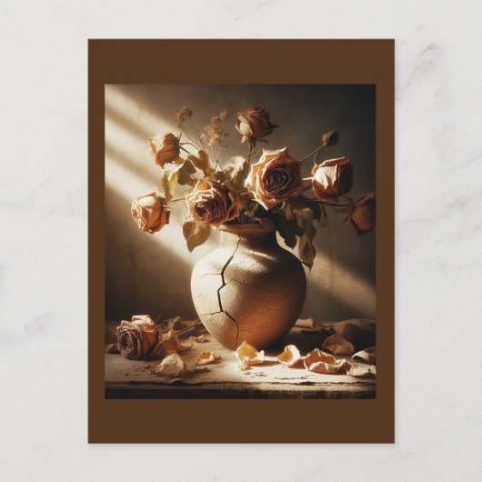 死んだバラ花瓶のヴィンテージスタイル静止画 ポストカード (正面)