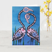死んだピンクのフラミンゴペアの日 カード (黄色い花)