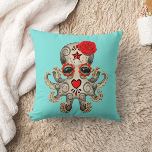 死んだベビーのタコの赤い日 クッション (ブランケット)