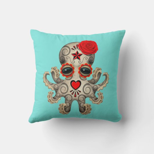 死んだベビーのタコの赤い日 クッション (裏面)