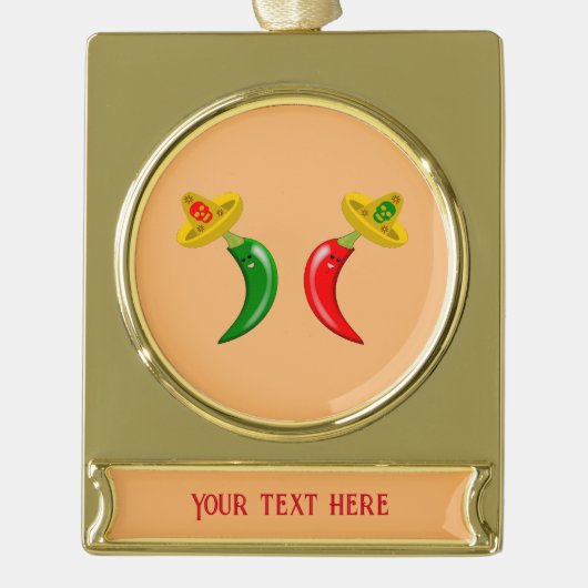 死んだメキシコのチリカスタムの日 ゴールドプレートバナーオーナメント (正面)