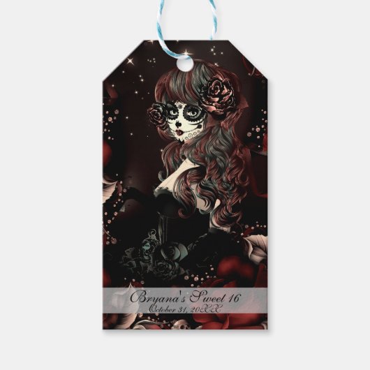死んだメキシコの女の子の誕生日パーティー赤 ギフトタグ (正面)