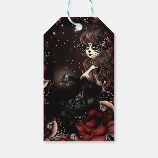 死んだメキシコの女の子の誕生日パーティー赤 ギフトタグ (裏面)