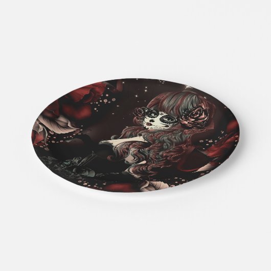 死んだメキシコの女の子の誕生日パーティー赤 ペーパープレート (アングル)