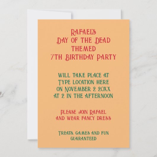 死んだメキシコの子供の日カスタム誕生日 招待状 (裏面)