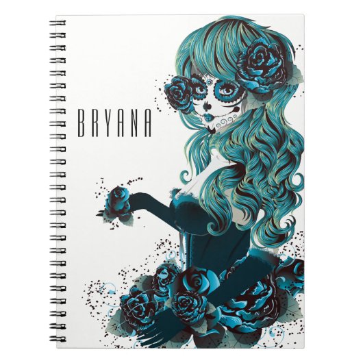 死んだメキシコの砂糖スカル女の子のカスタム日 ノートブック (正面)