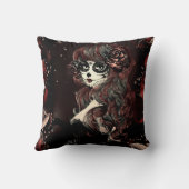 死んだメキシコの砂糖スカル女の子レッドの日 クッション (裏面)