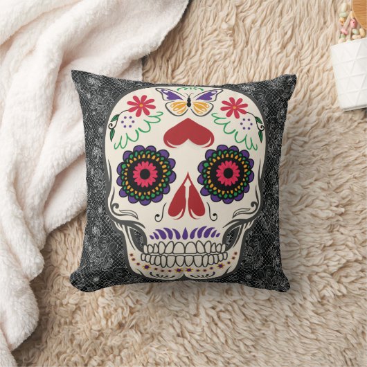 死んだメキシコ芸術の蝶砂糖のスカル日 クッション (ブランケット)