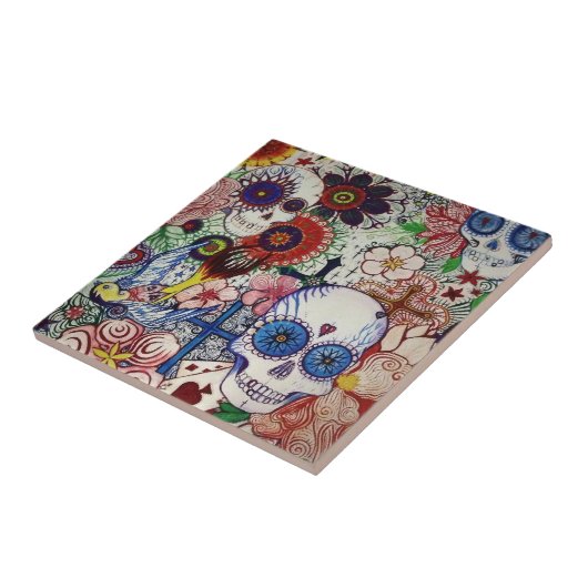 死んだメキシコtattoのタイルの芸術のスカル日を砂糖で甘くして下さい タイル (側面)