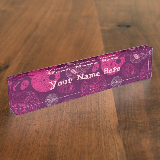 死んだモザイク芸術のピンク及び紫色の日 デスクネームプレート (側面)