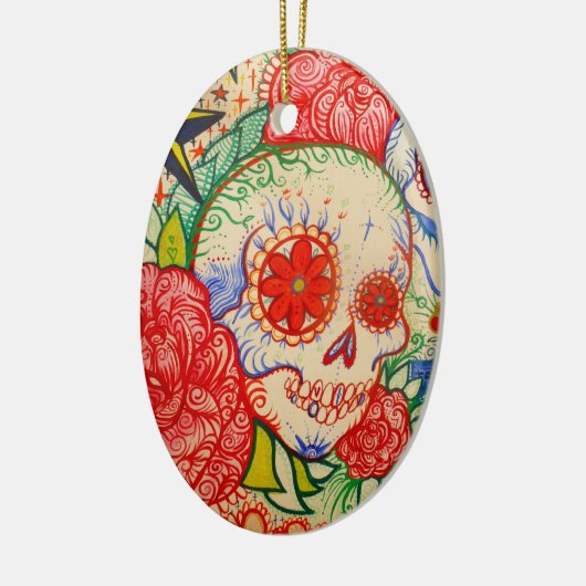 死んだ入れ墨のメキシコ人の装飾のスカル日を砂糖で甘くして下さい セラミックオーナメント (左)