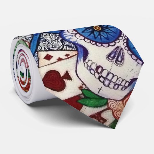 死んだ入れ墨メンズタイのスカル日を砂糖で甘くして下さい ネクタイ (ロール)
