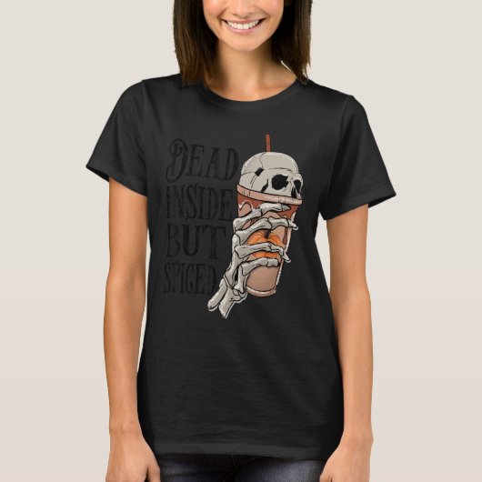 死んだ内側がスパイスされたコーヒー骨格ハロウィーンC Tシャツ (正面)